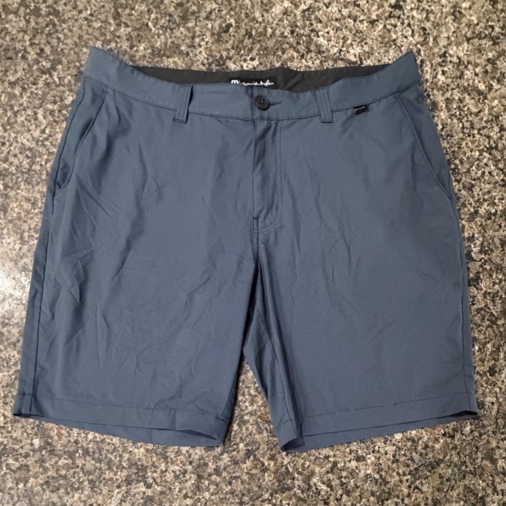 TravisMathew Mens Blue Gray Performance Golf Shorts Size 36 Stretch Lightweight